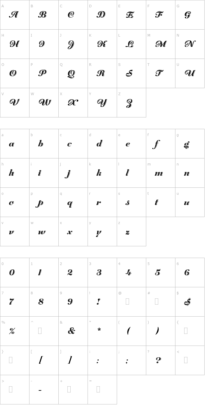 Character Map ZaragozaPlain Font