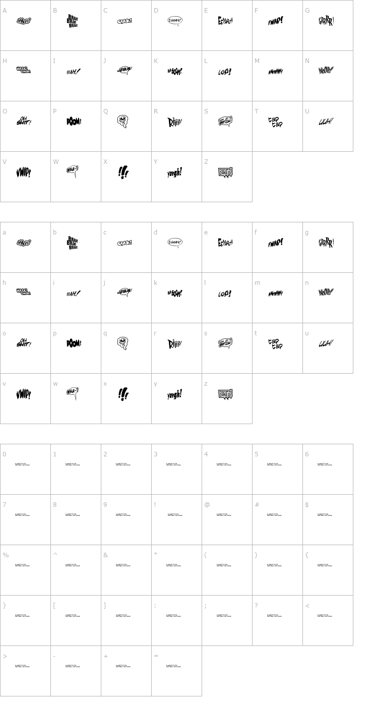 Character Map Zartz! Font