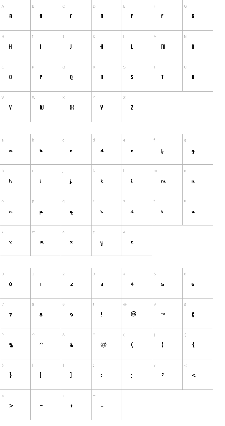 Character Map ZavTone Font
