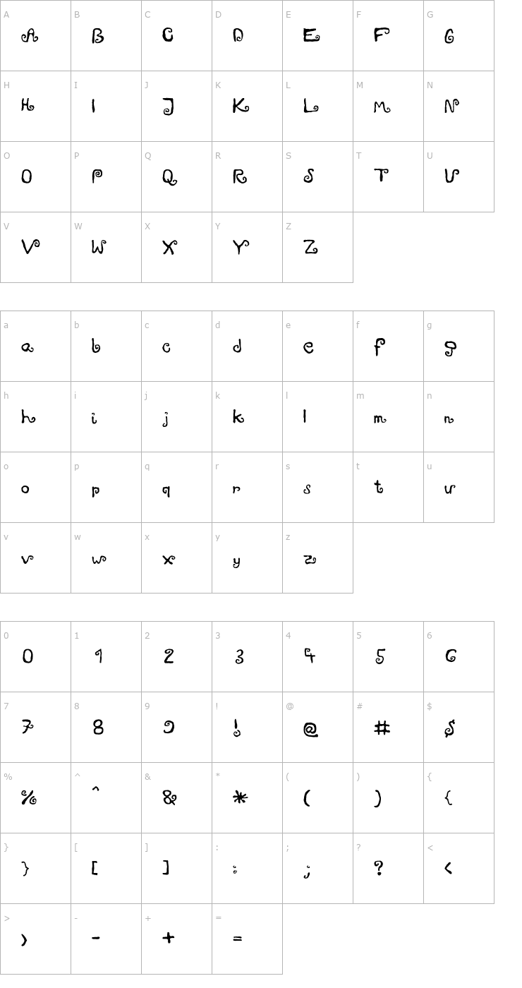 Character Map Zawijasy Font