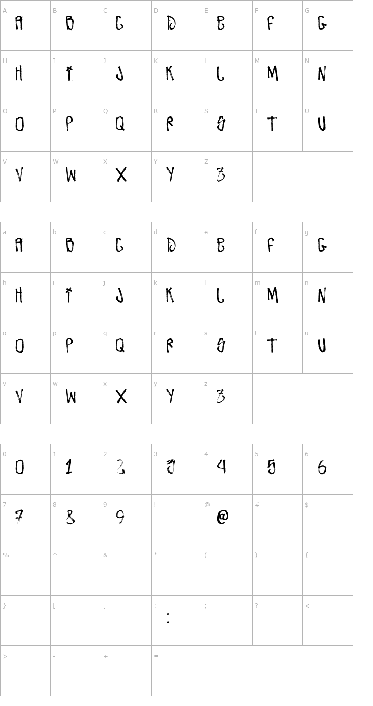 Character Map Zdarx Hardcore Font