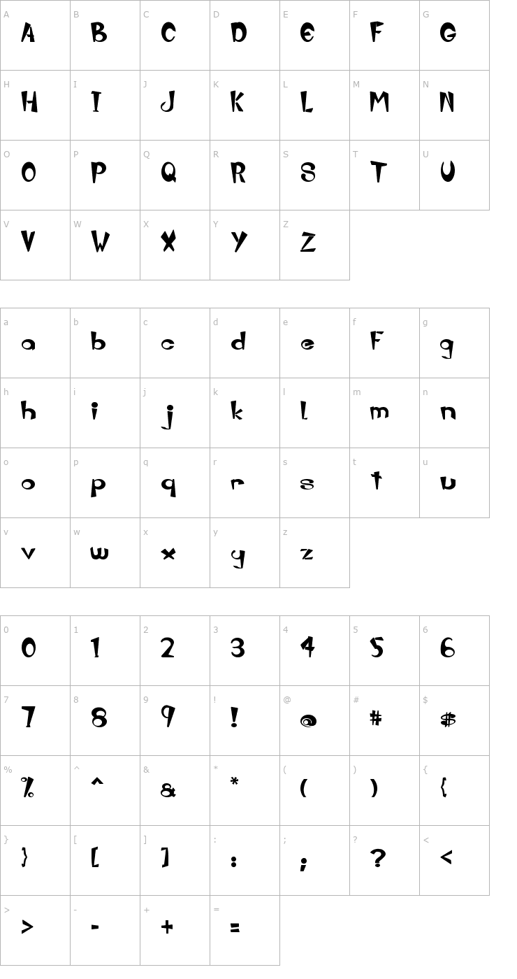 Character Map Zebbadee Font