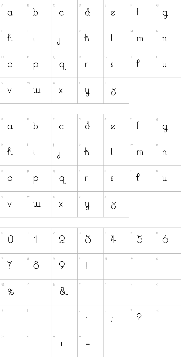 Character Map Zebra 110 Font