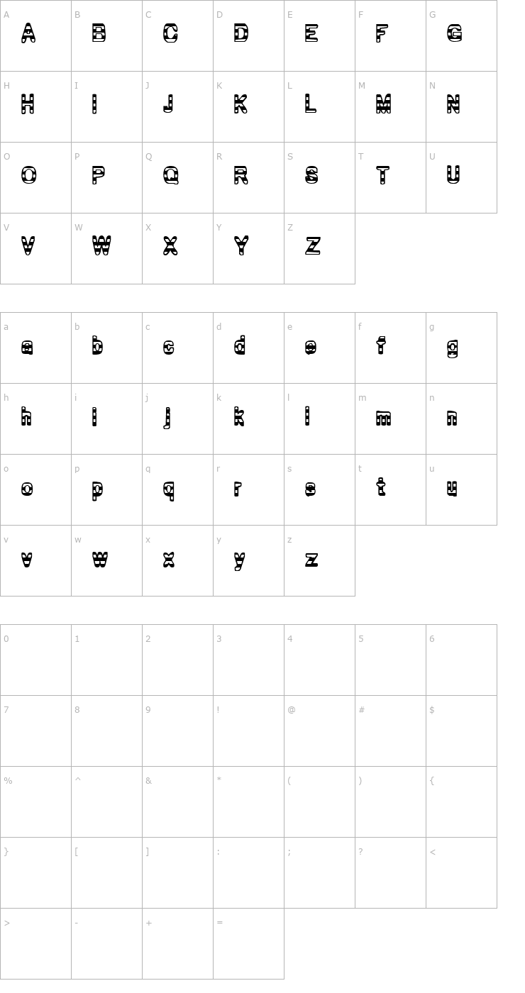 Character Map Zebra Parade Font