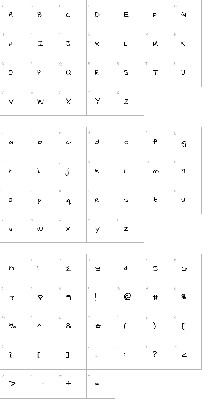 Character Map ZebraFlames Normal Font