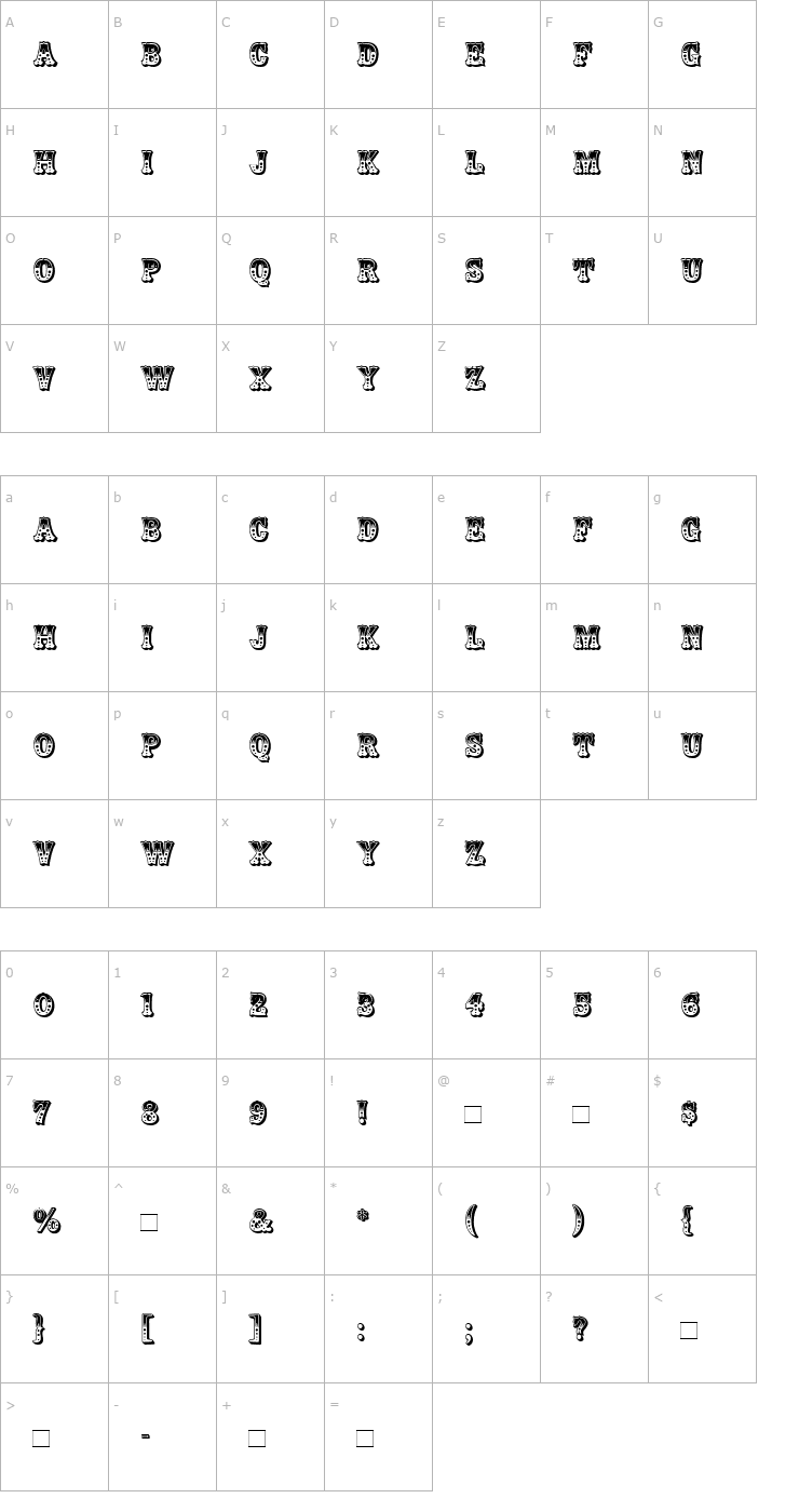 Character Map Zebrawood Font