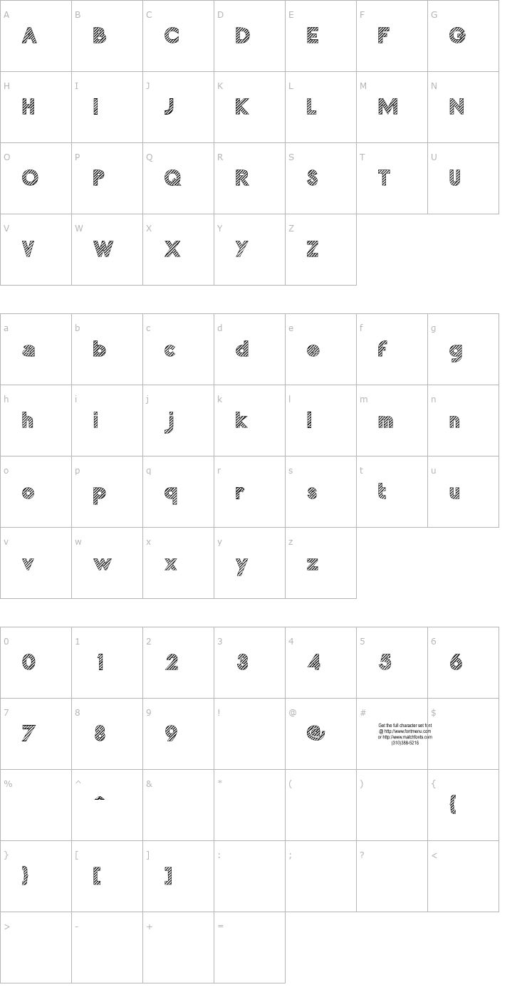Character Map Zebrures Tryout Font