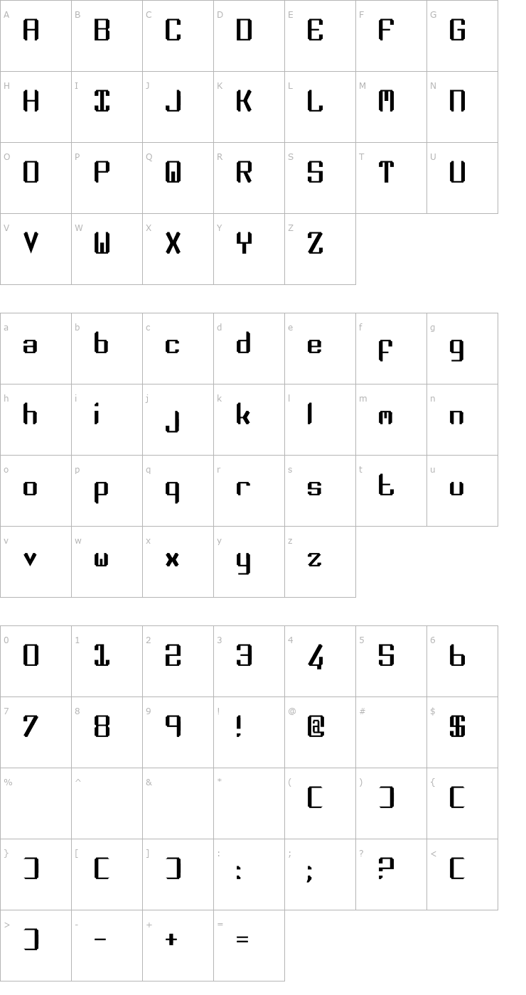 Character Map Zee Lance Font