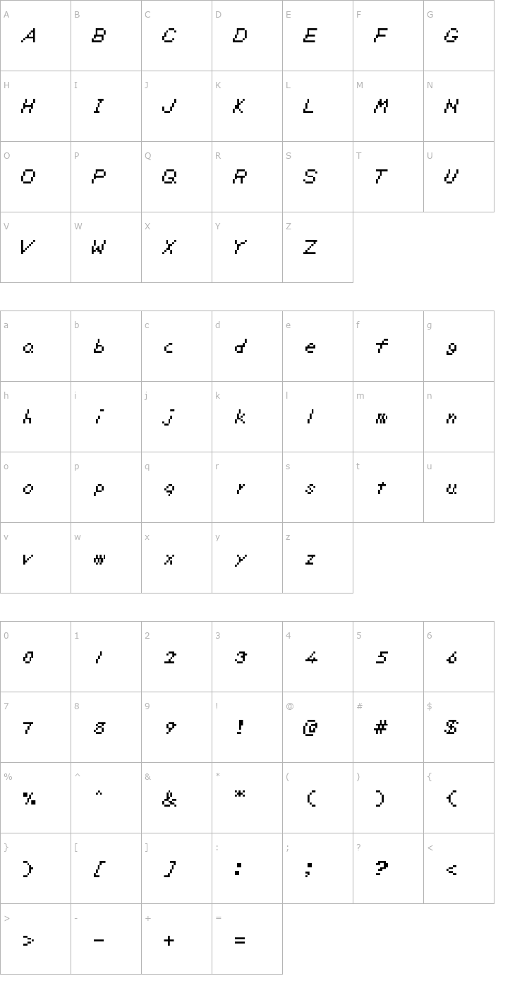 Character Map Zelda DX Font