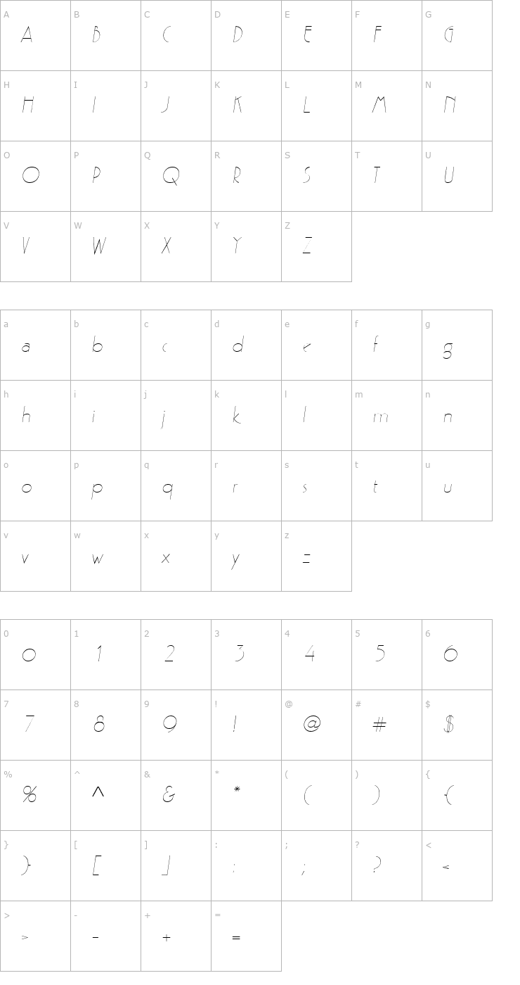 Character Map Zelda Italic Font