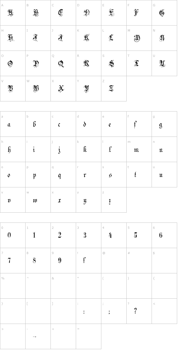 Character Map Zenda Font