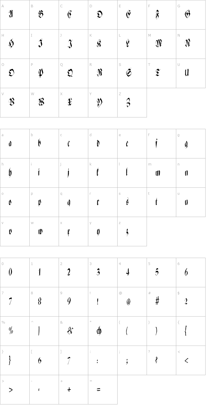 Character Map ZenFraxFreestyleCondensed Font