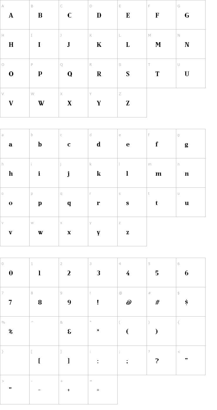 Character Map Zenith Font