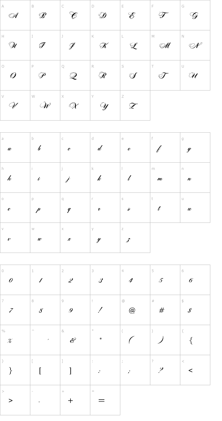 Character Map ZenithScriptSSi Font