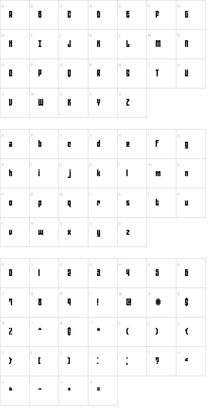 Character Map Zephyrean BRK Font