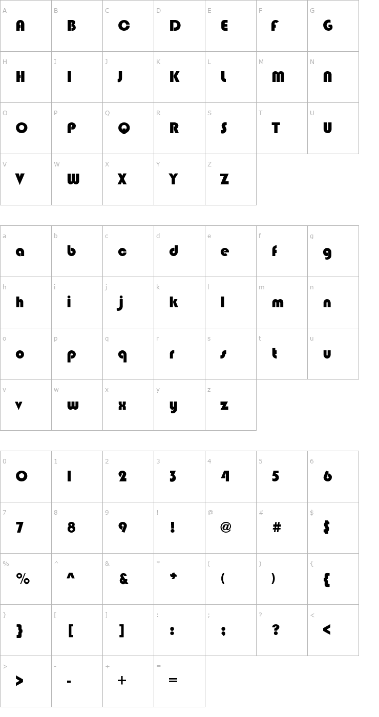 Character Map Zeppo Heavy Font