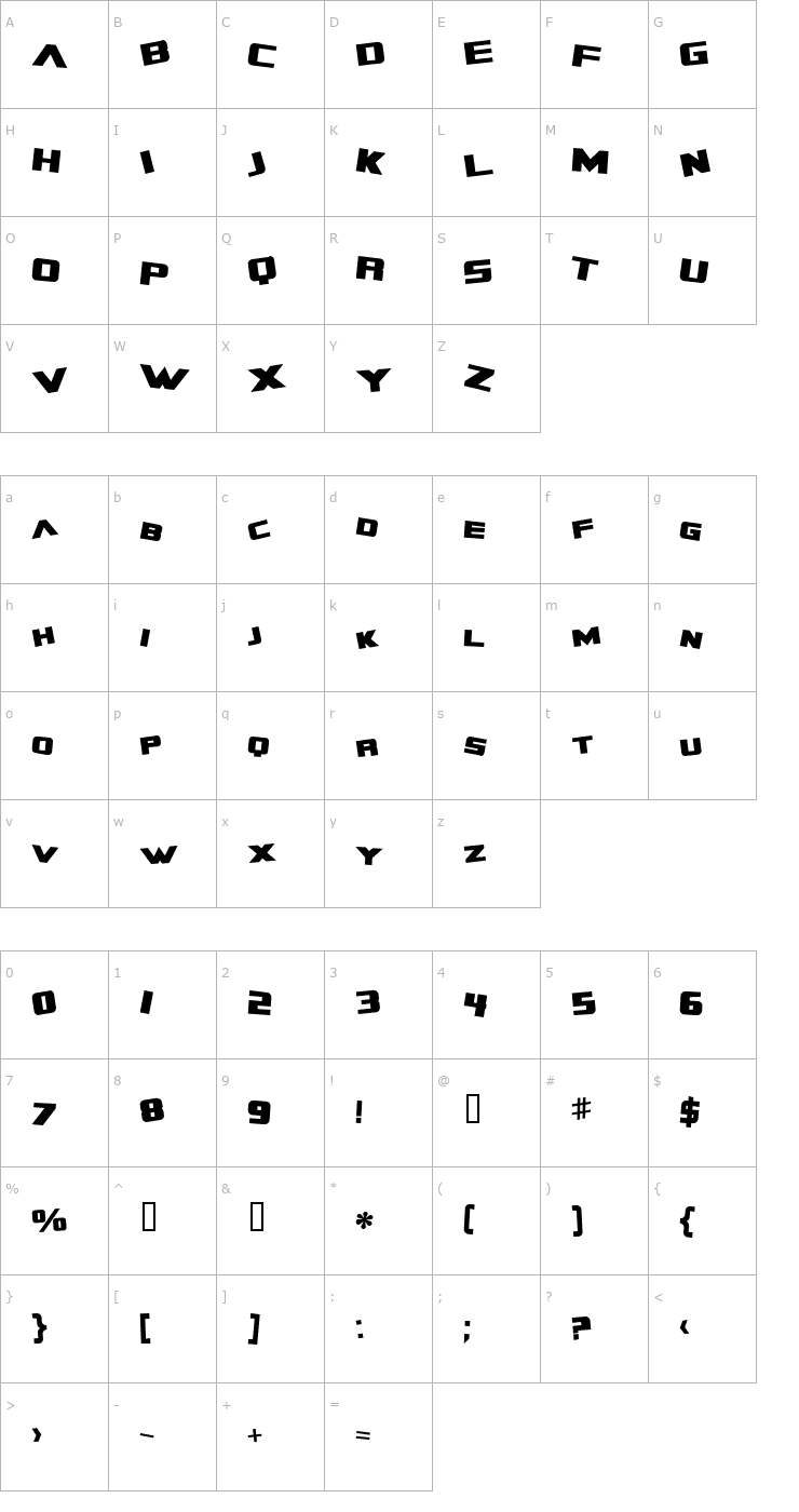 Character Map Zero Gravity Extended Bold Font