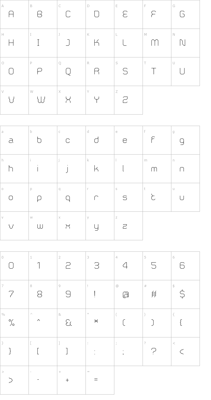 Character Map ZeroClosedFine Font