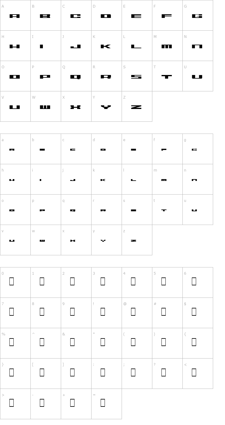 Character Map ZeroDegrees Font