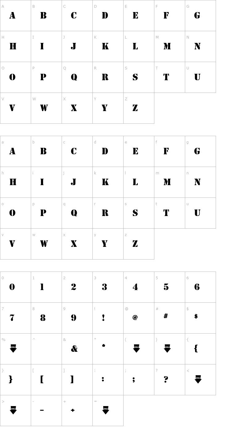 Character Map ZeroGirl Font