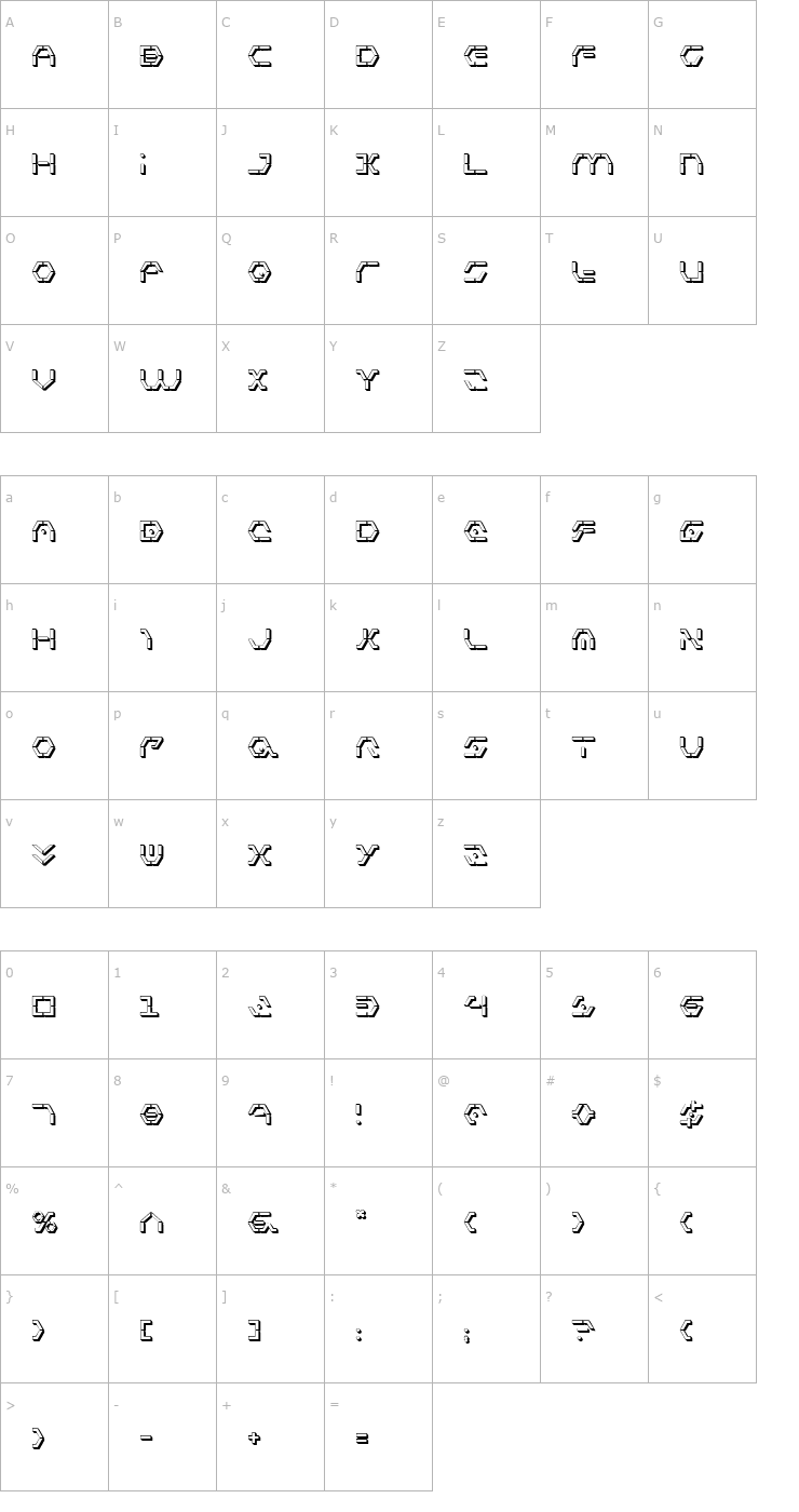 Character Map Zeta Sentry 3D Font