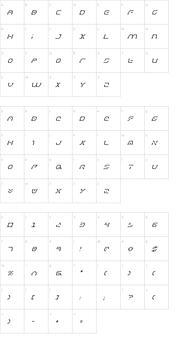 Character Map Zeta Sentry Italic Font