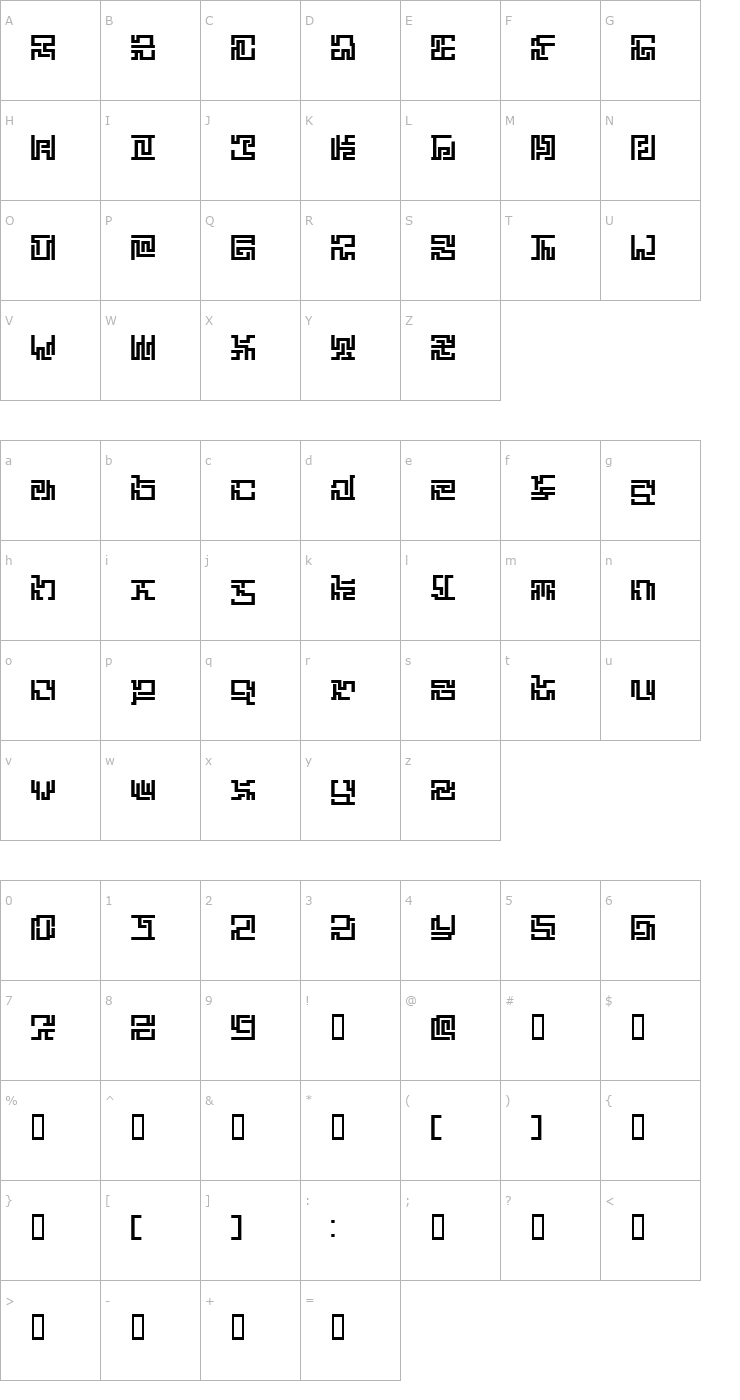 Character Map ZETUEIALP Font