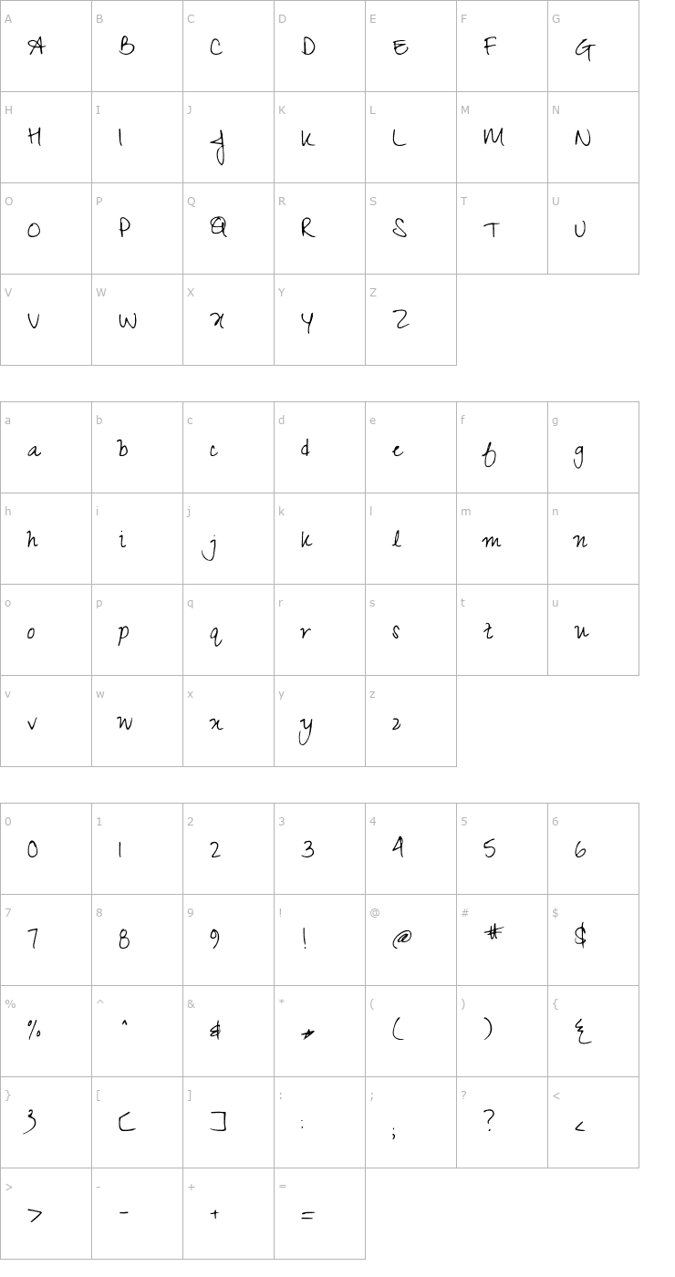 Character Map Zeyada Font