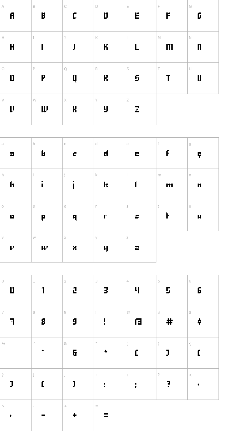 Character Map Zhang Font