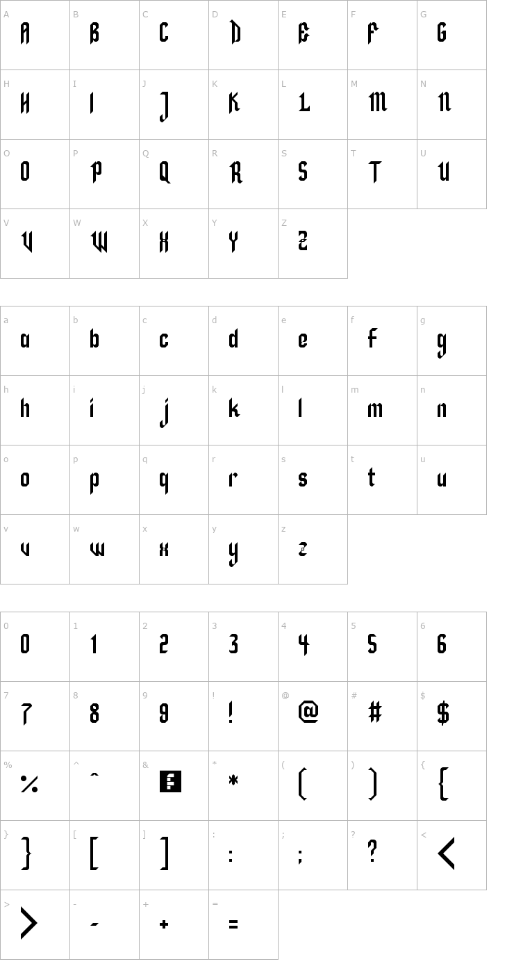 Character Map Zillah Font