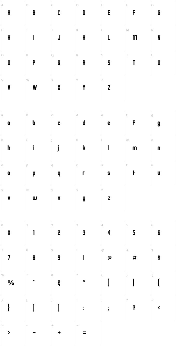 Character Map Zillah Modern Font