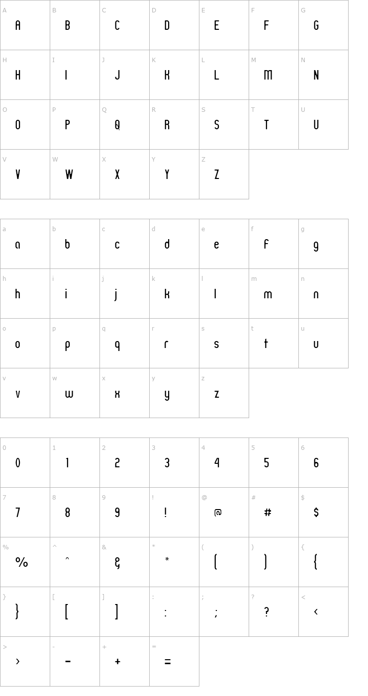 Character Map Zillah Modern Thin Font