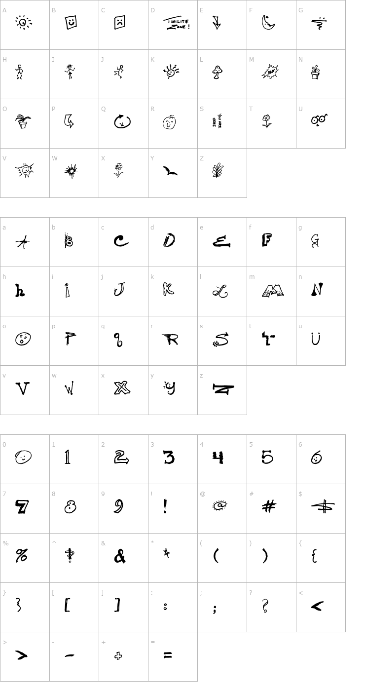Character Map Zillah Zoodles Font