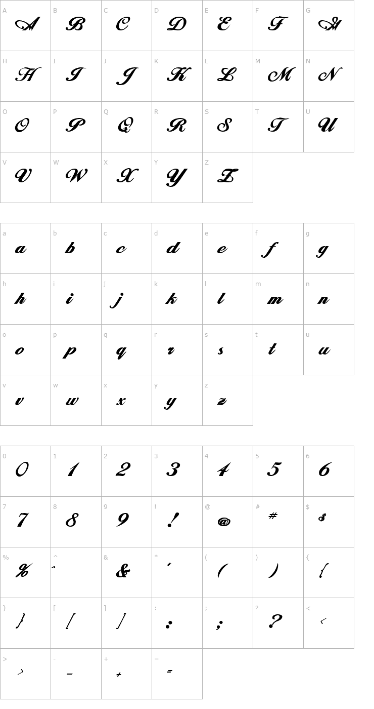 Character Map Zimmerman Bold Font