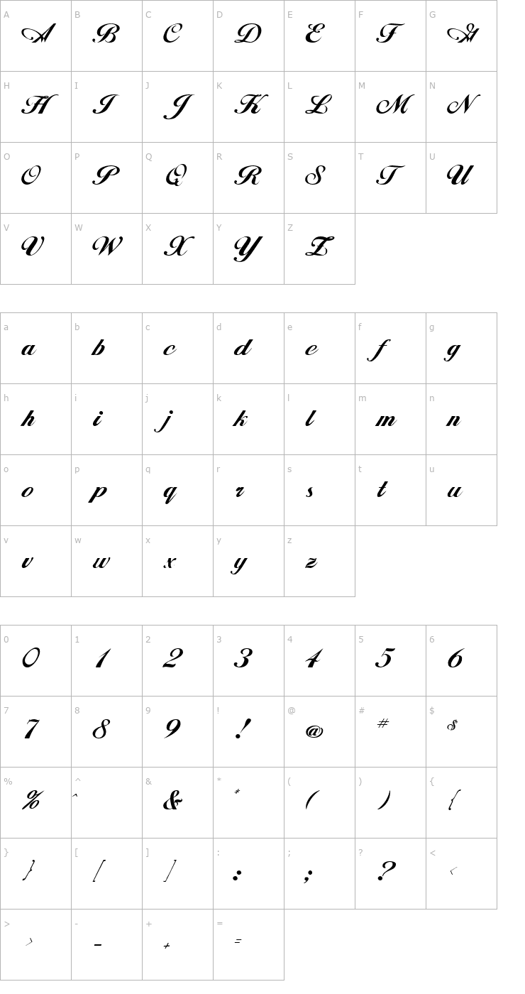 Character Map Zimmerman Font