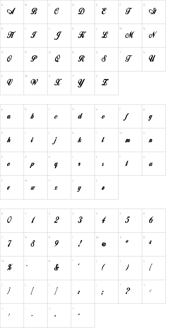 Character Map ZimmermanCondensed Bold Font