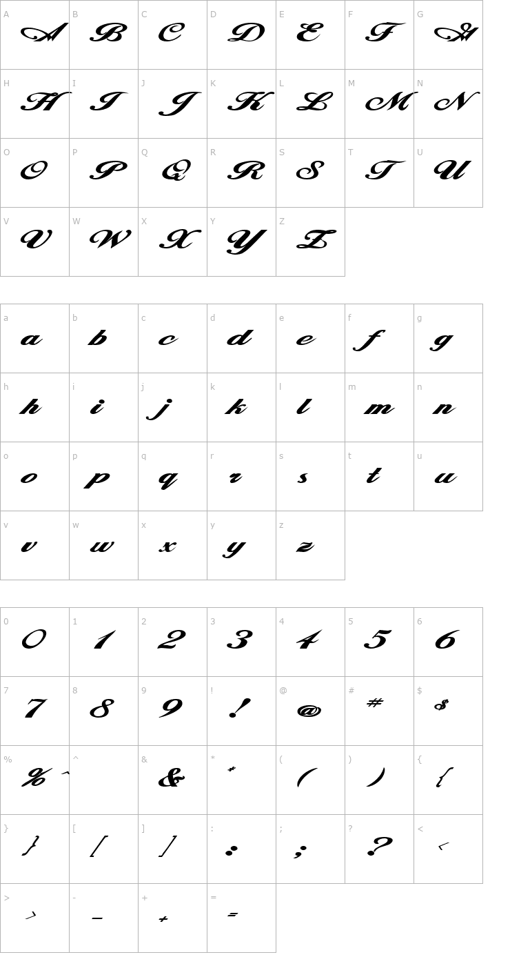 Character Map ZimmermanExtended Bold Font