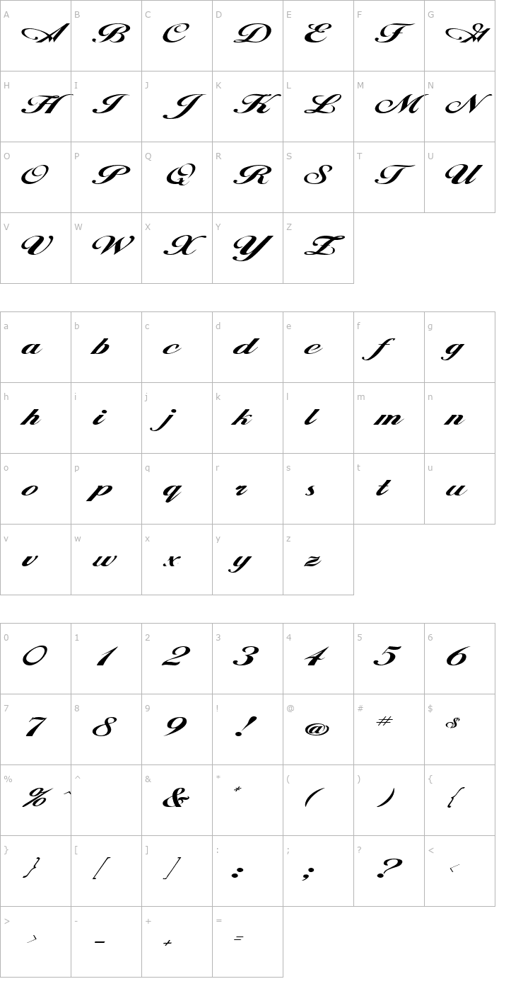 Character Map ZimmermanExtended Font