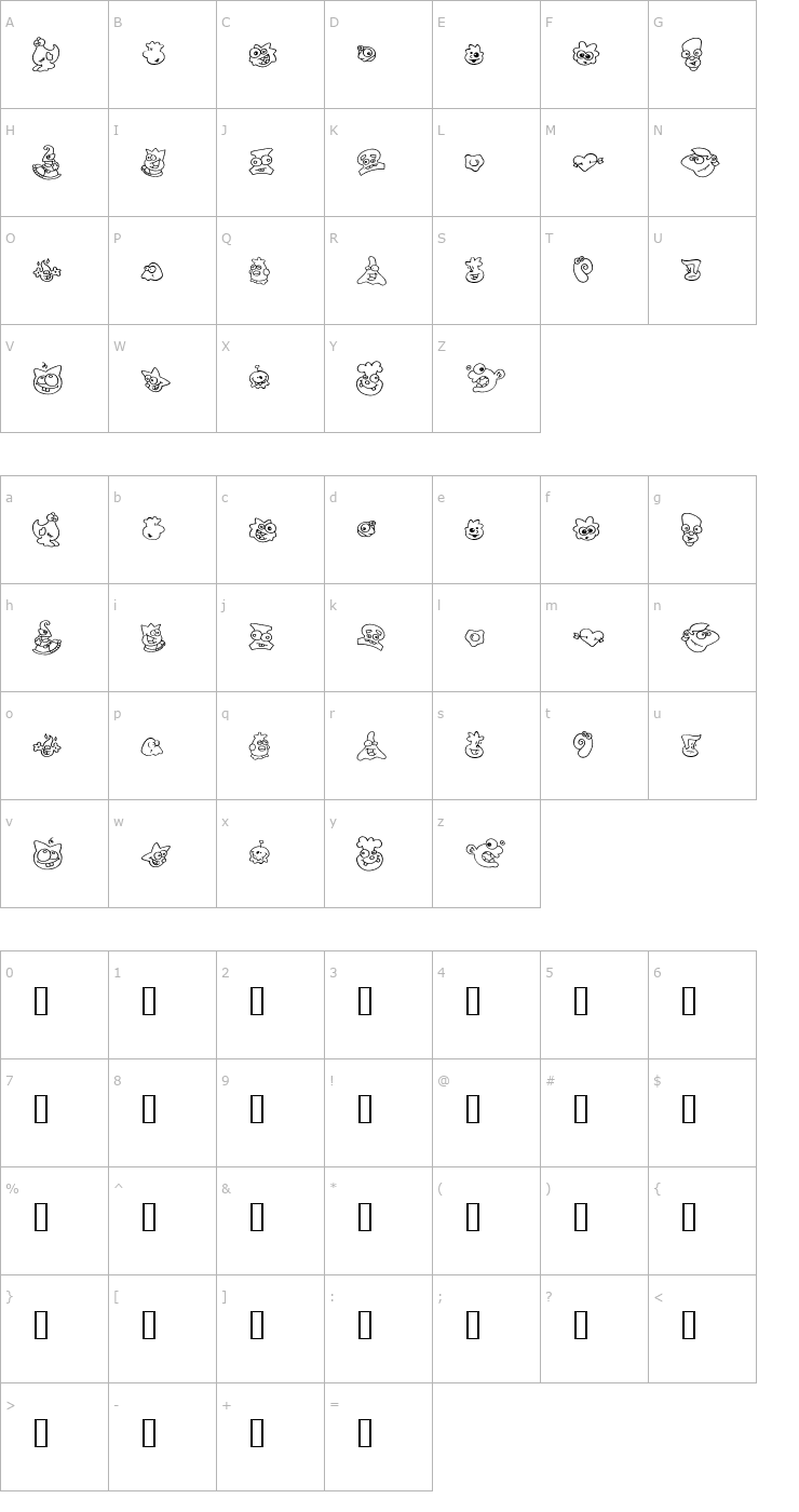 Character Map ZingDing Font