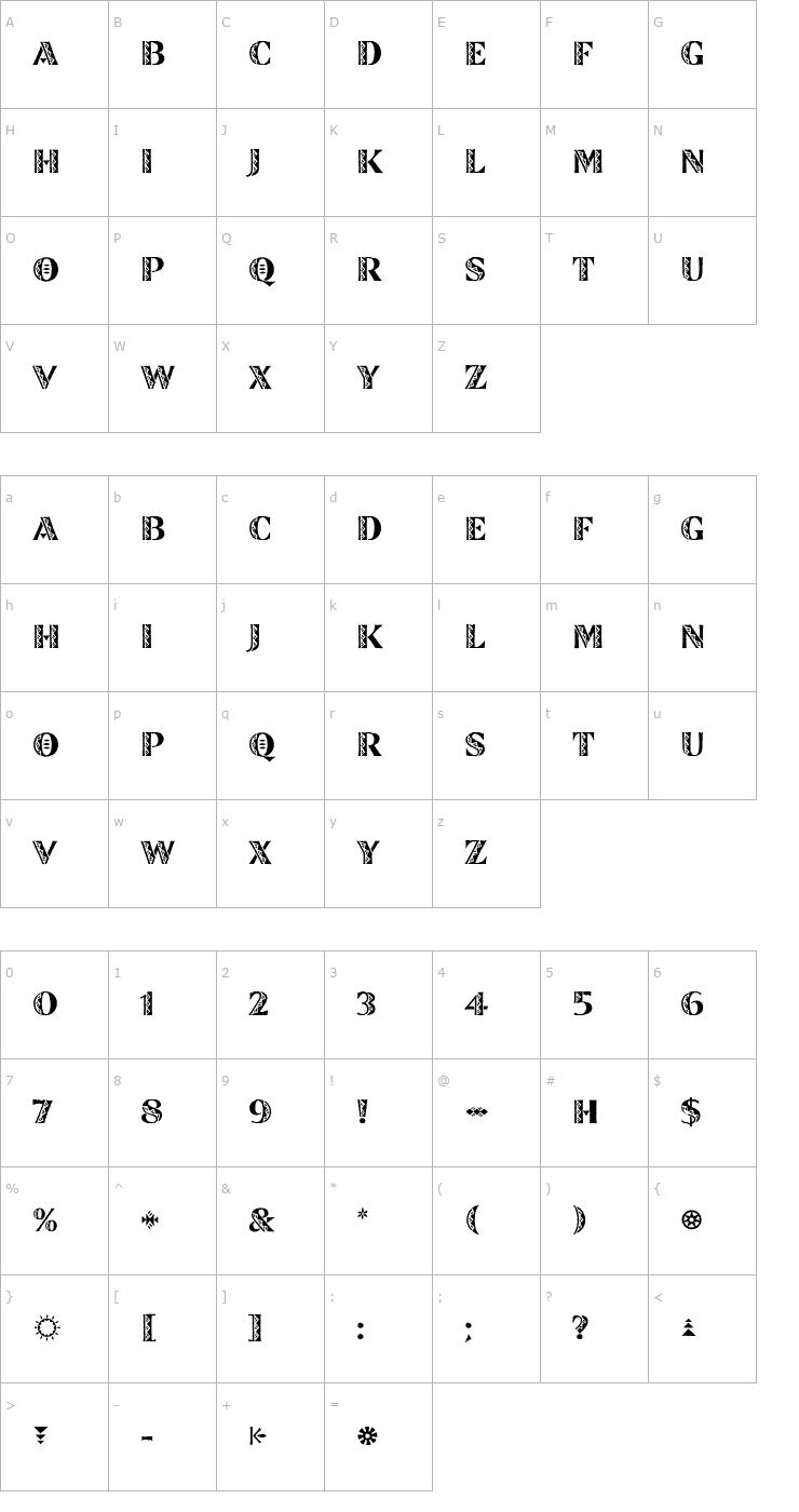 Character Map Zinjaro LET Plain Font