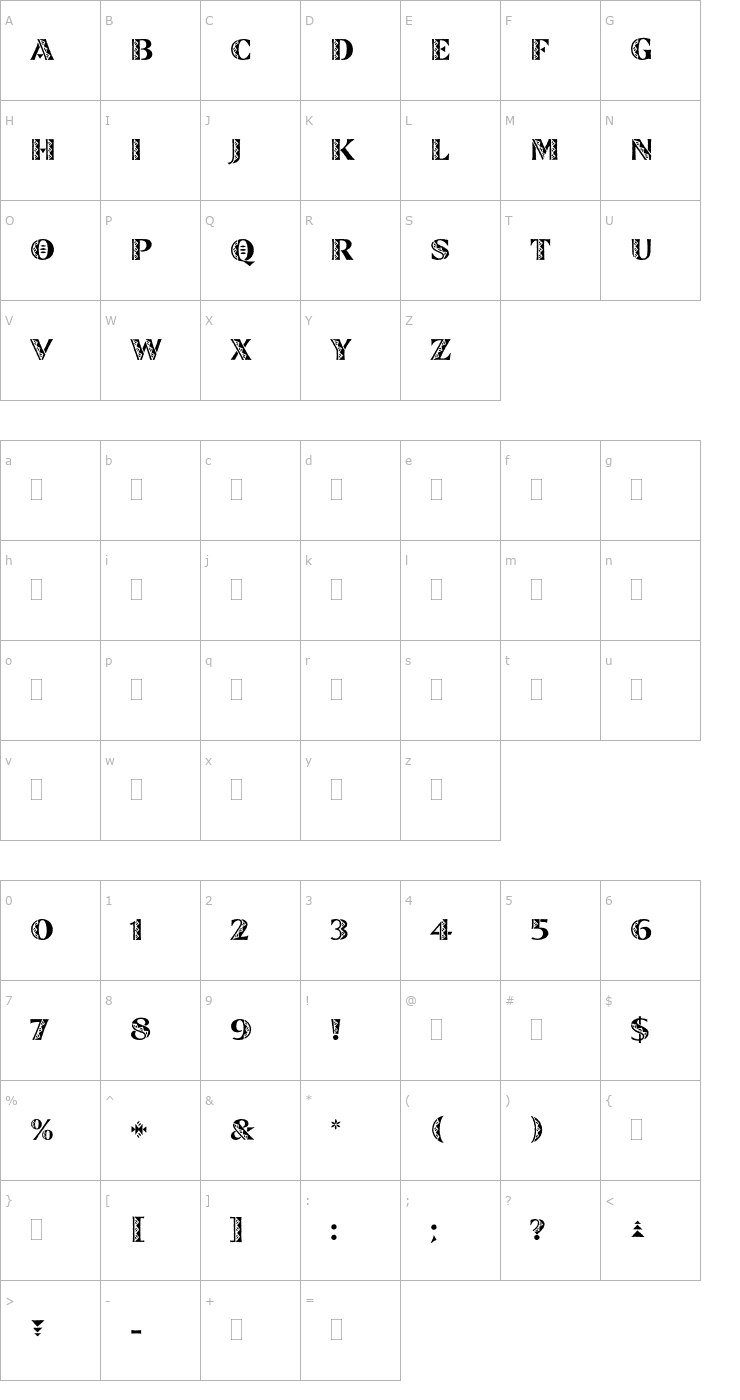 Character Map ZinjaroPlain Font