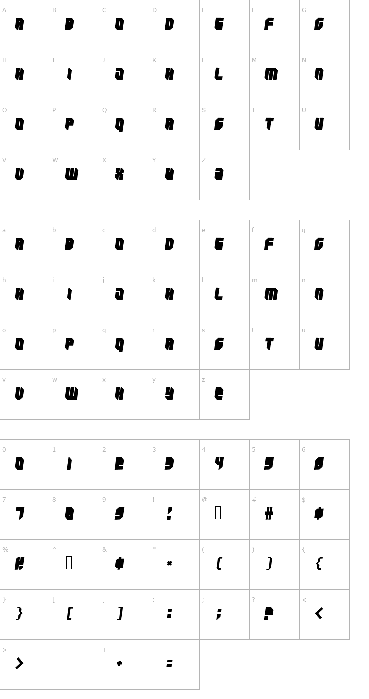 Character Map Zipper blues Black Font