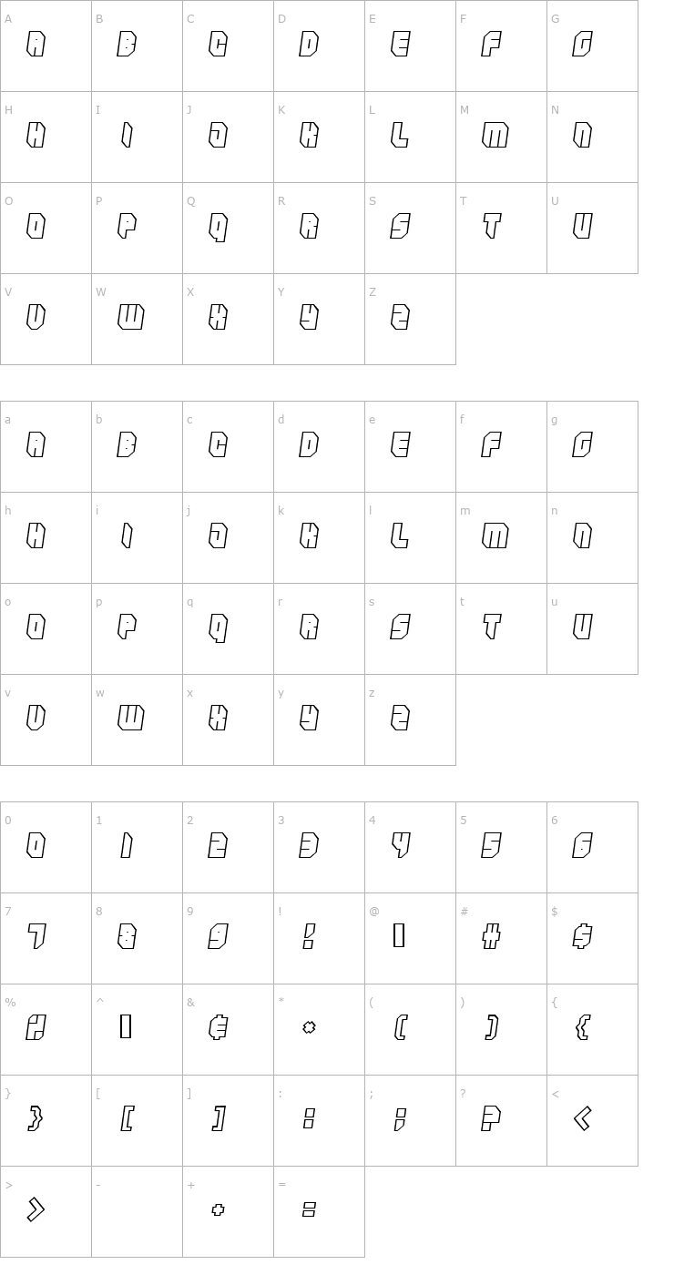 Character Map Zipper blues Outline Font