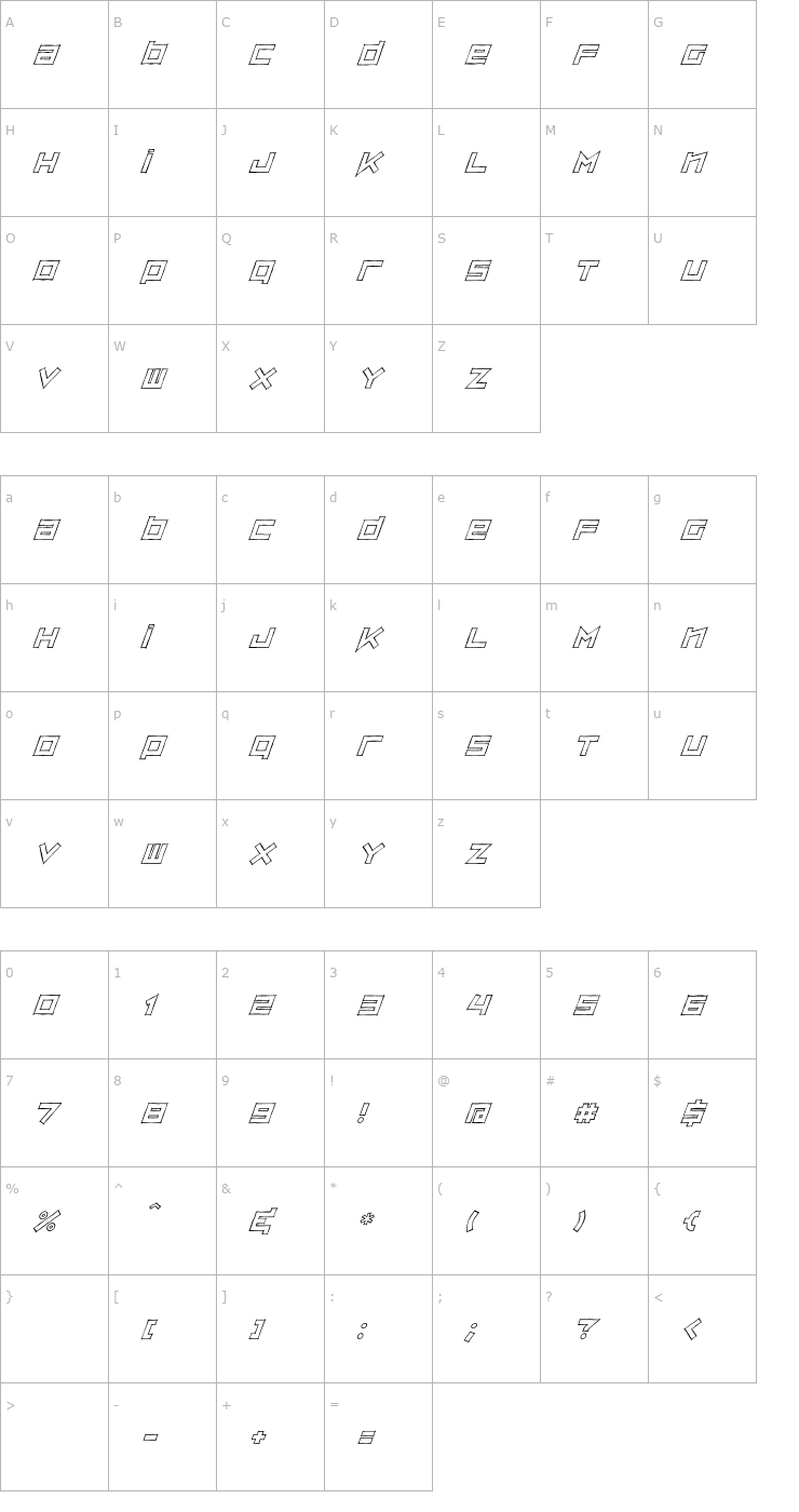 Character Map ZipSonikSketch-Italic Font