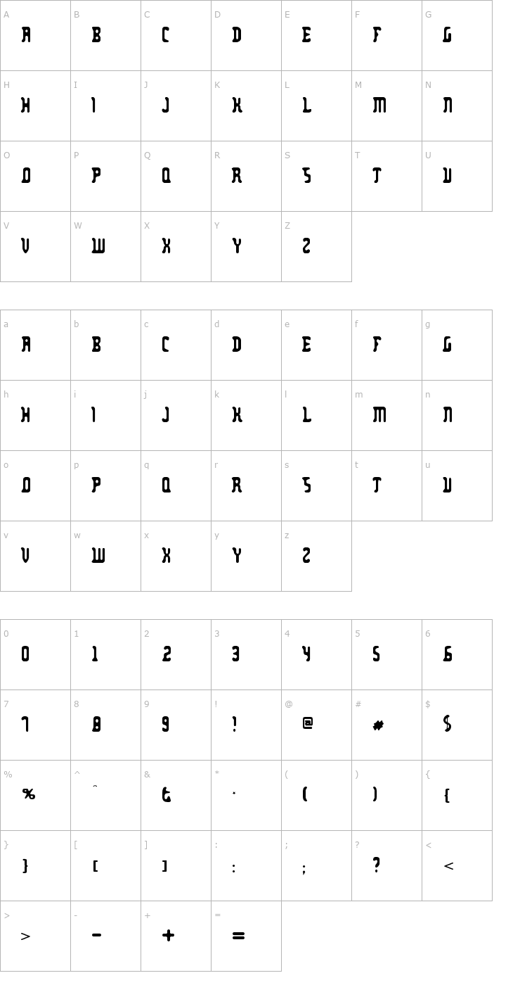 Character Map Zodillin Font