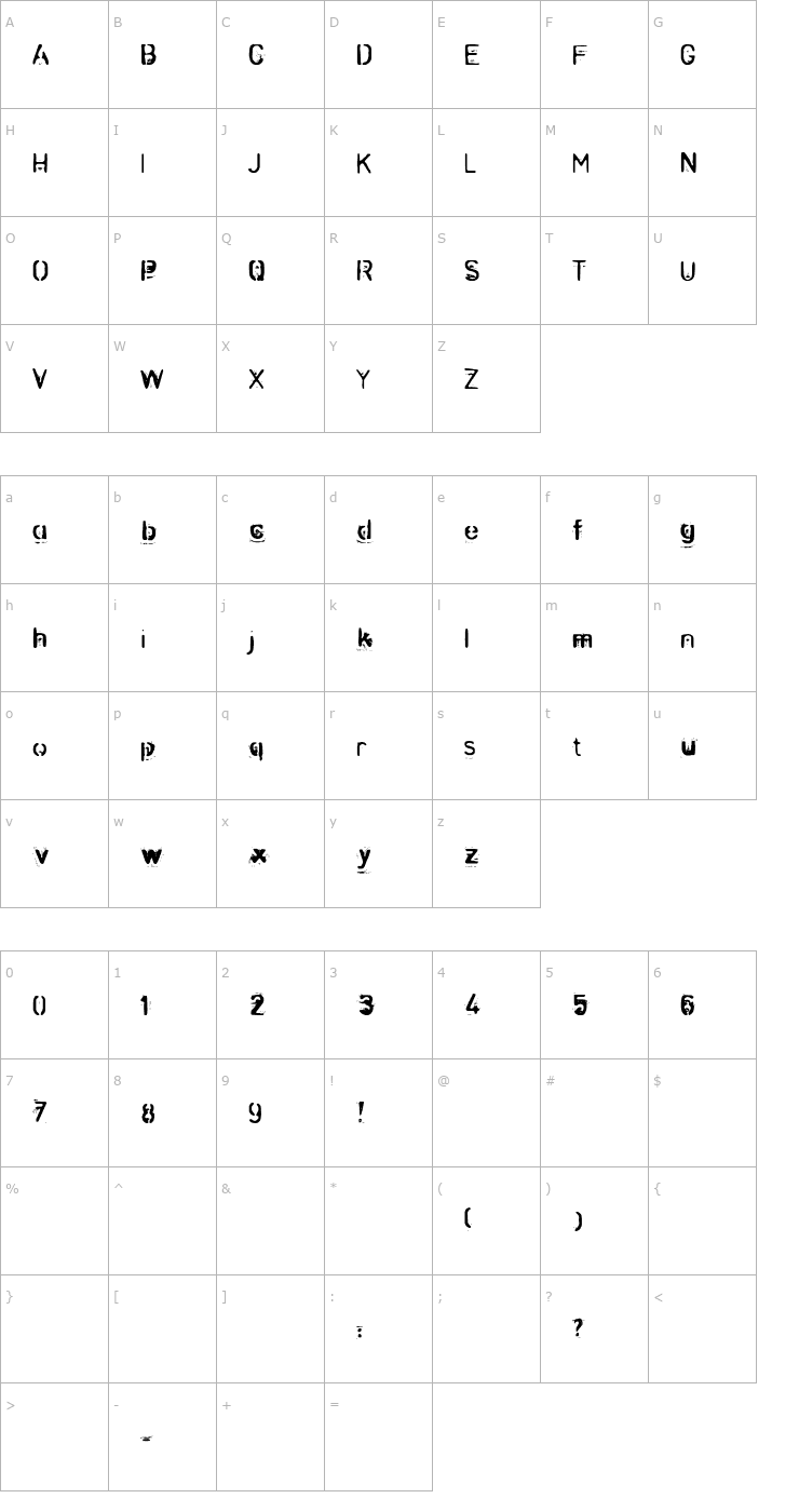 Character Map Zombie-Noize Font
