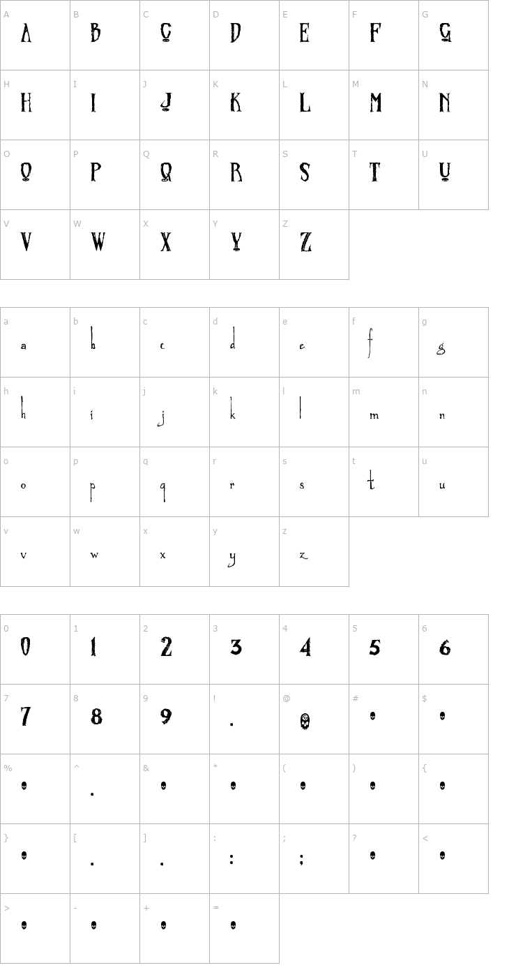 Character Map Zombified Font