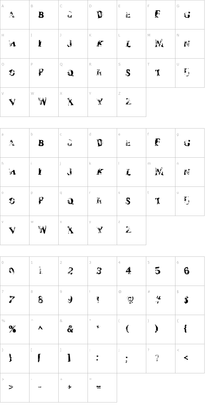 Character Map Zombilaria Font
