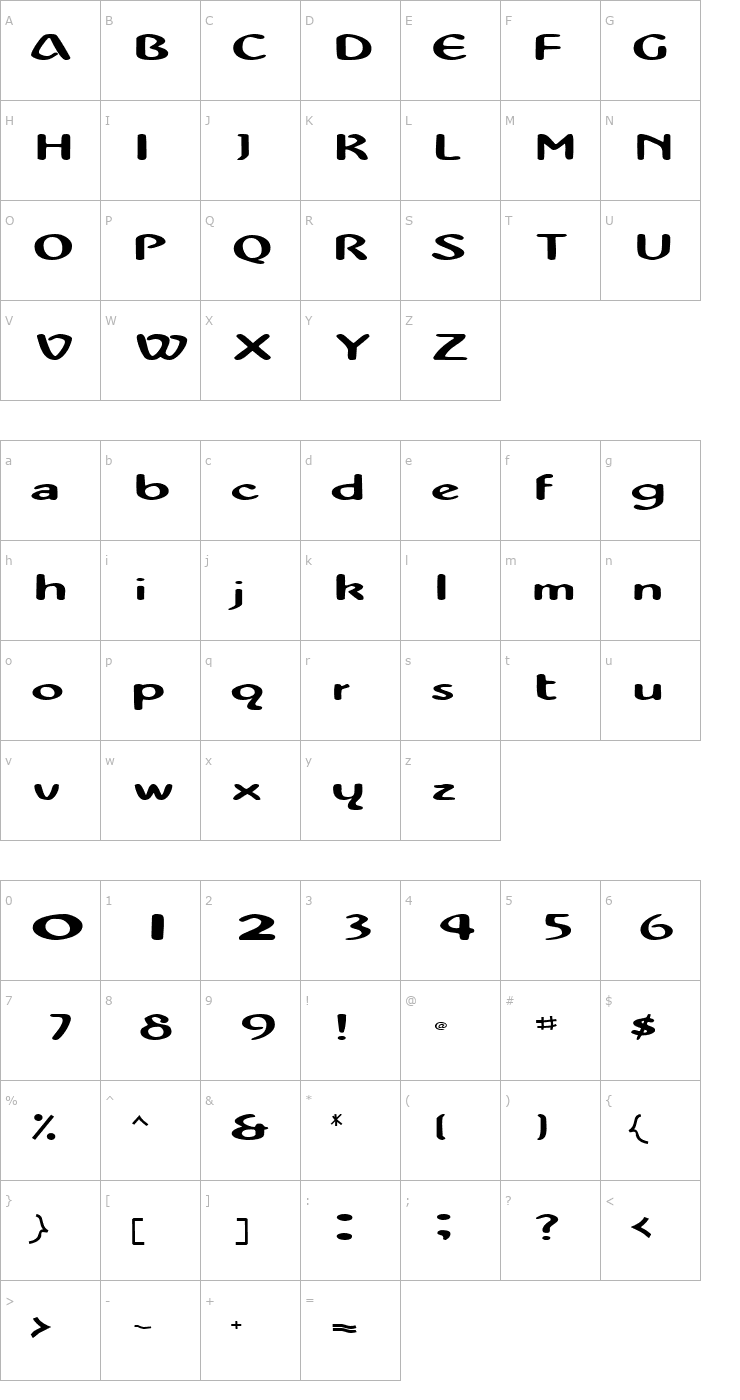 Character Map ZonaScriptSSK Bold Font