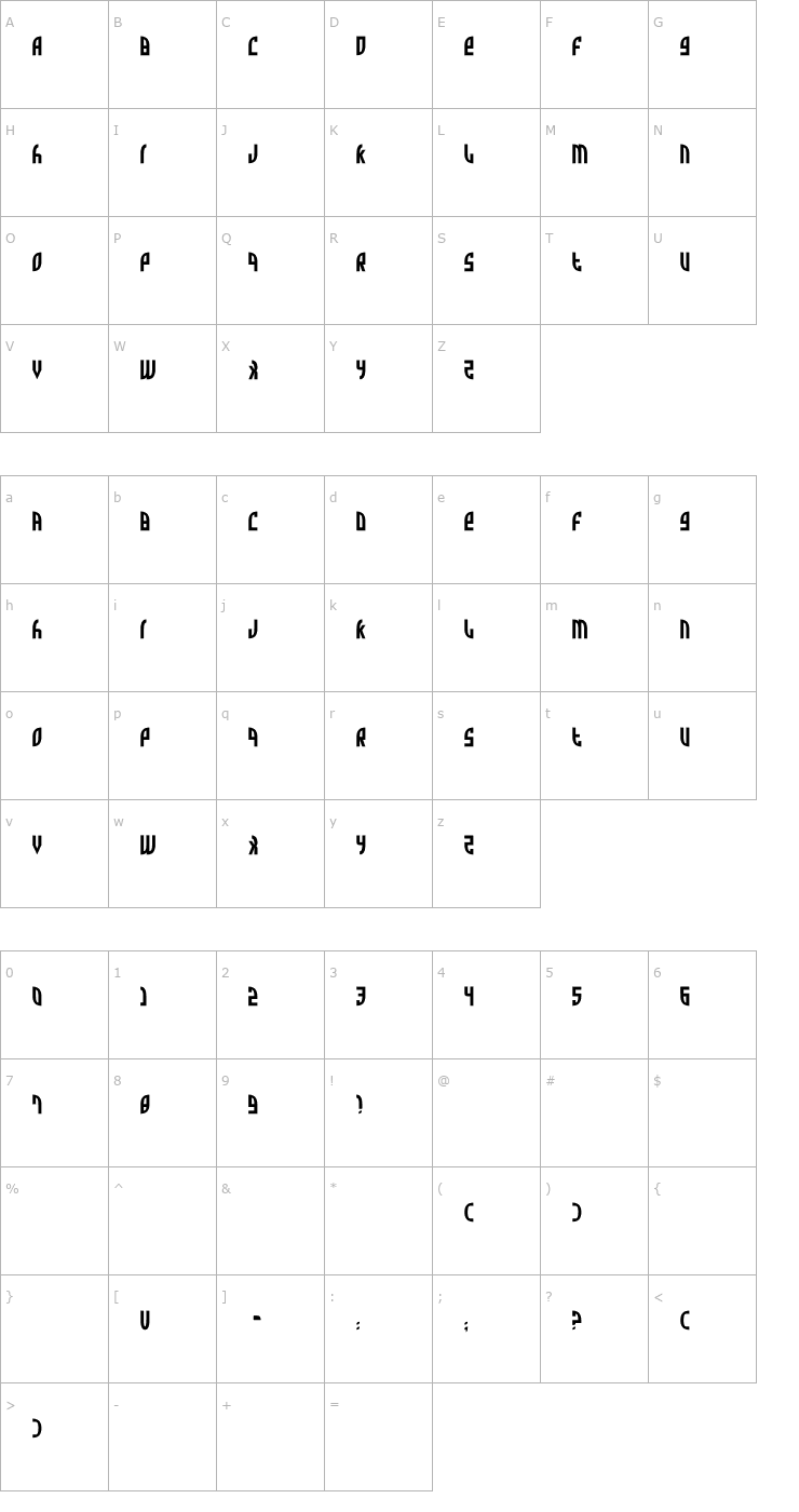 Character Map Zone Rider Font